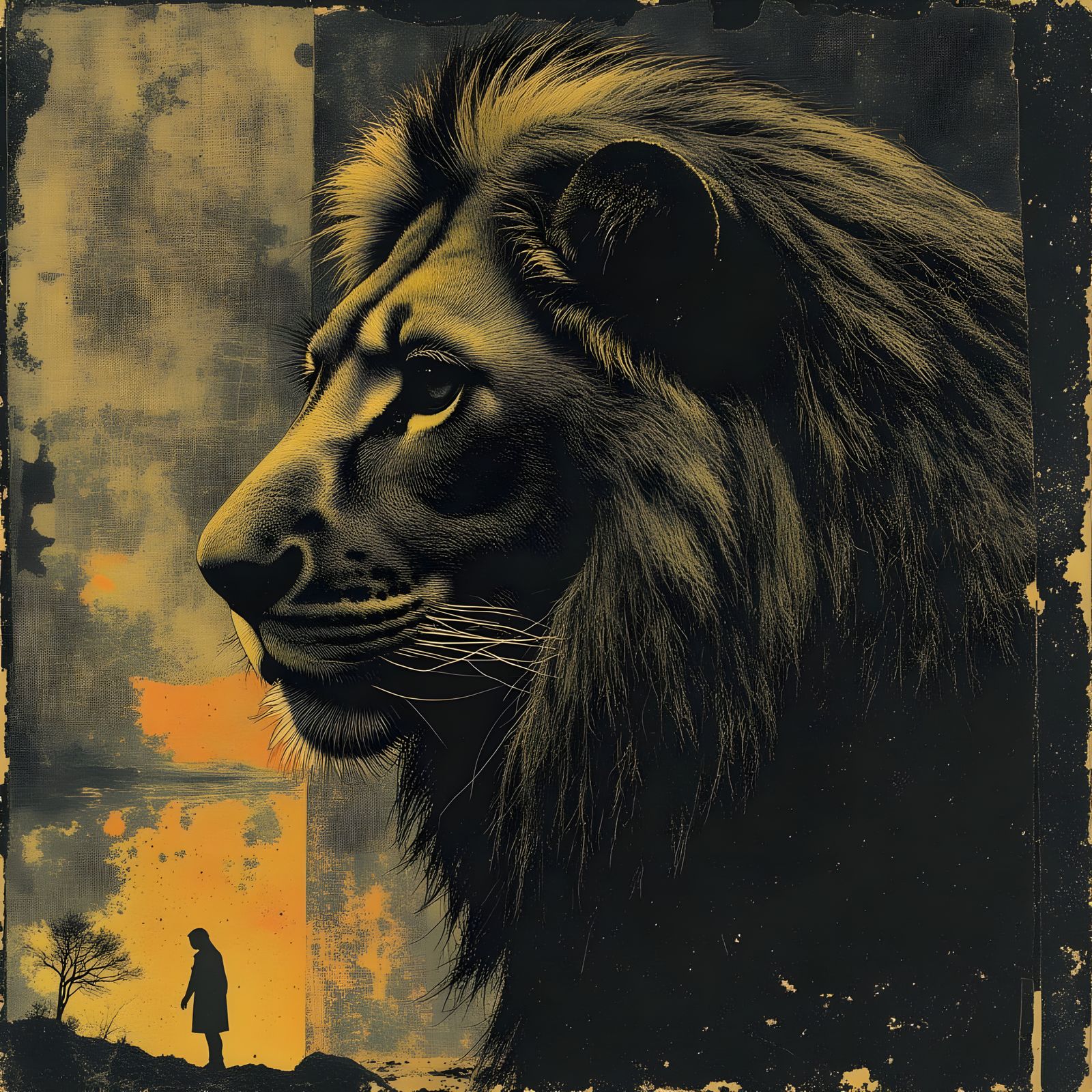 Majestic Lion Head Concept Art in Van Gogh Style