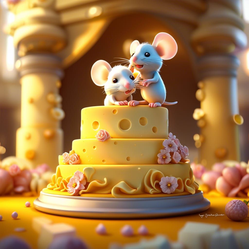 Mice wedding with a cheese cake 🧀🐁🐁💍💞