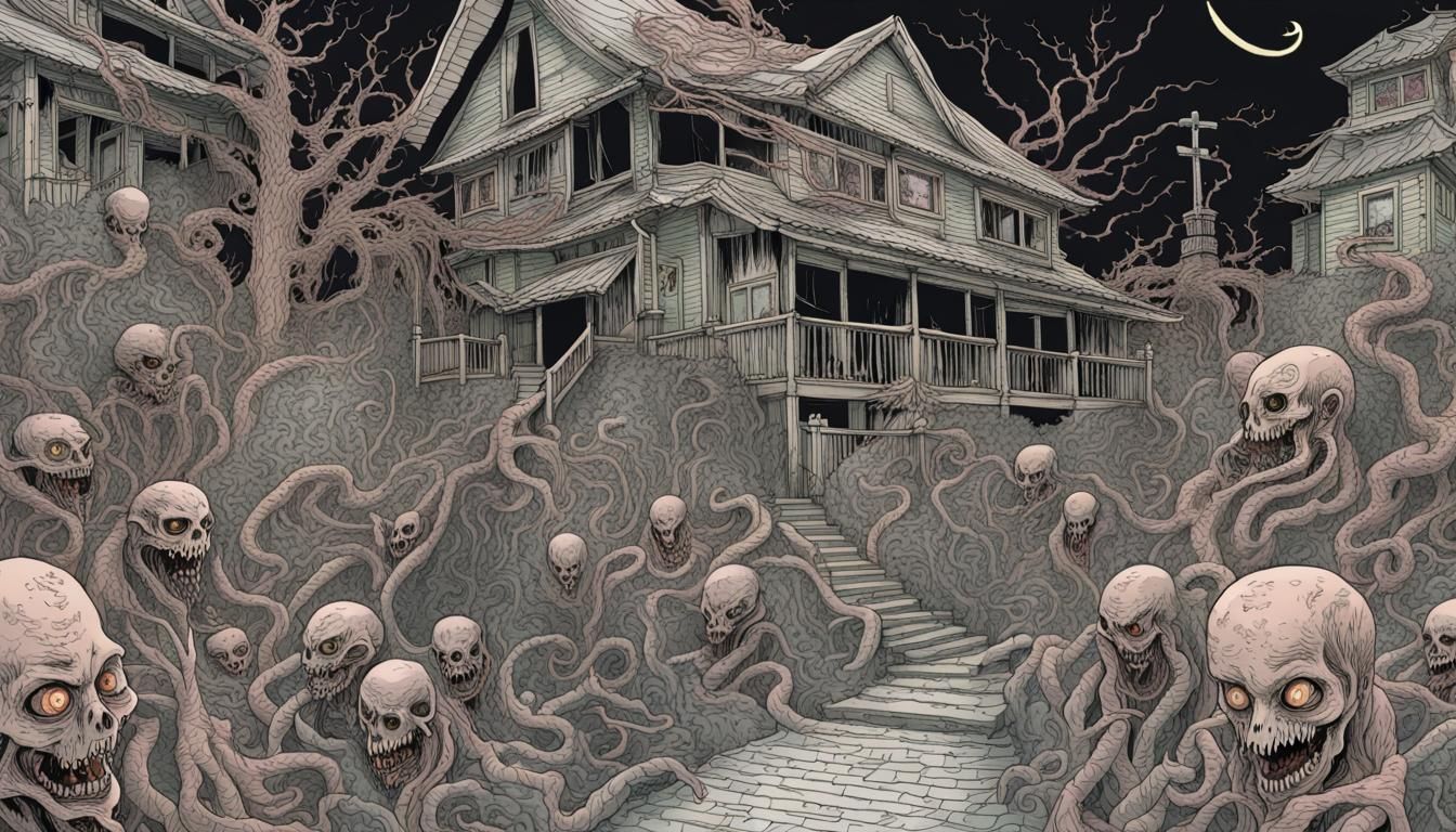 Junji Ito Style: Witch Demon in Haunted House