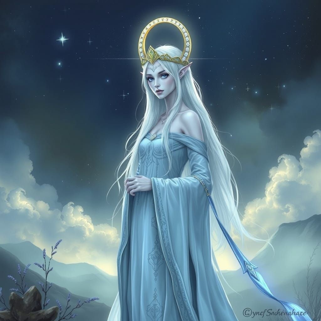High Elf Priestess in Ethereal Landscape