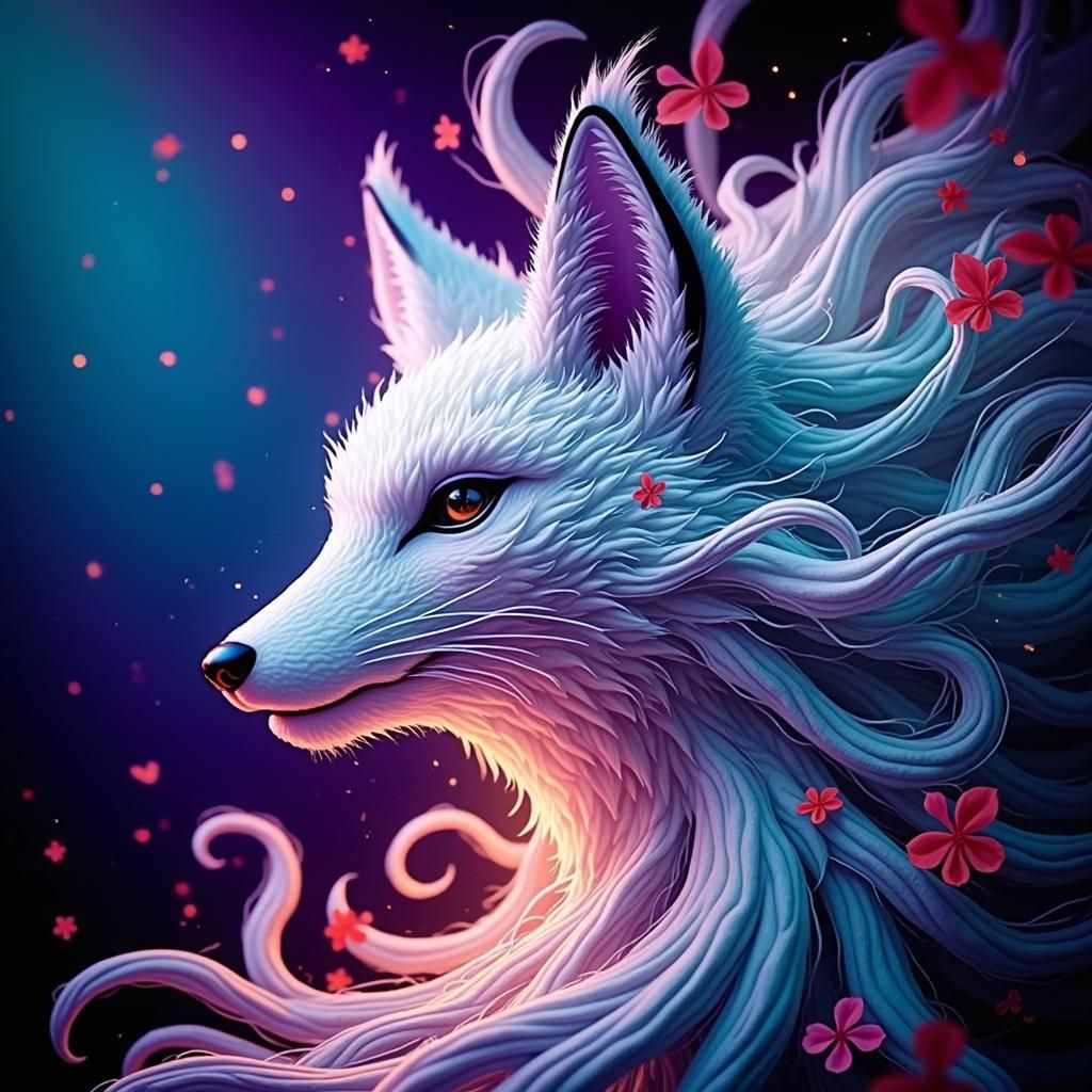Nine-Tailed Kitsune with Ghostly Aura