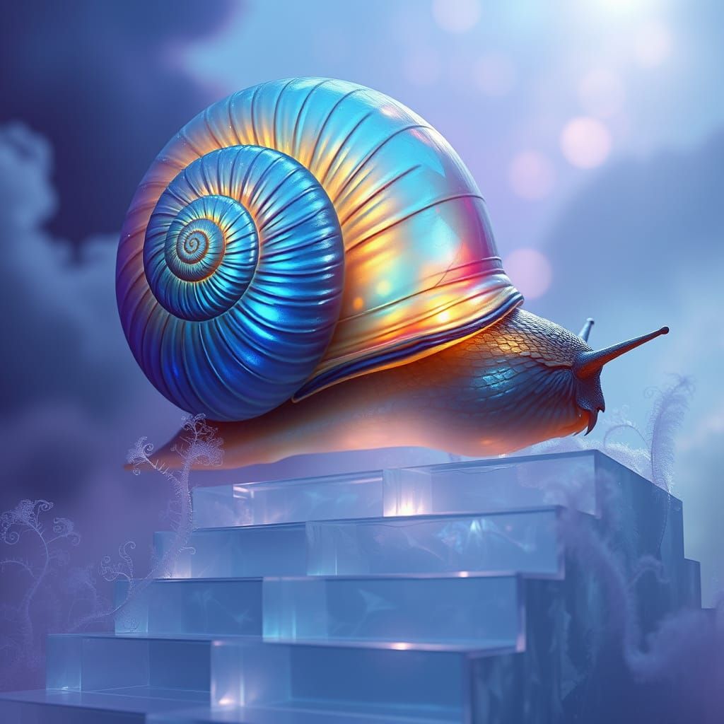 glowing snail slowly makes its way up a delicate, crystal st...