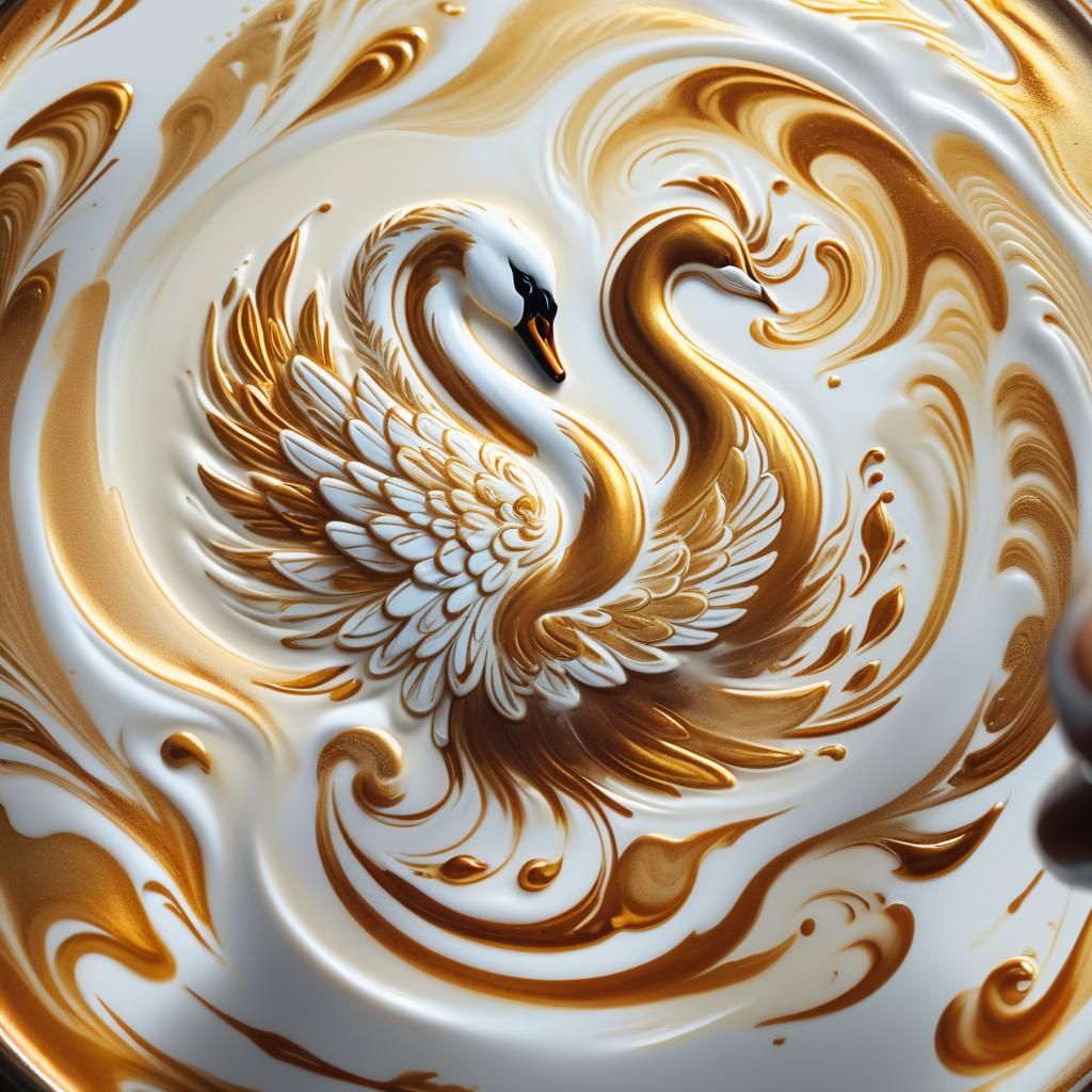 Baroque Latte Art Swan in Golden Light