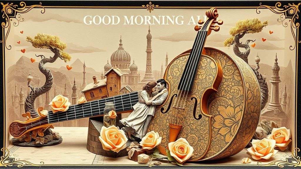 Romantic Guitar Apartment Scene in Biomechanical Style