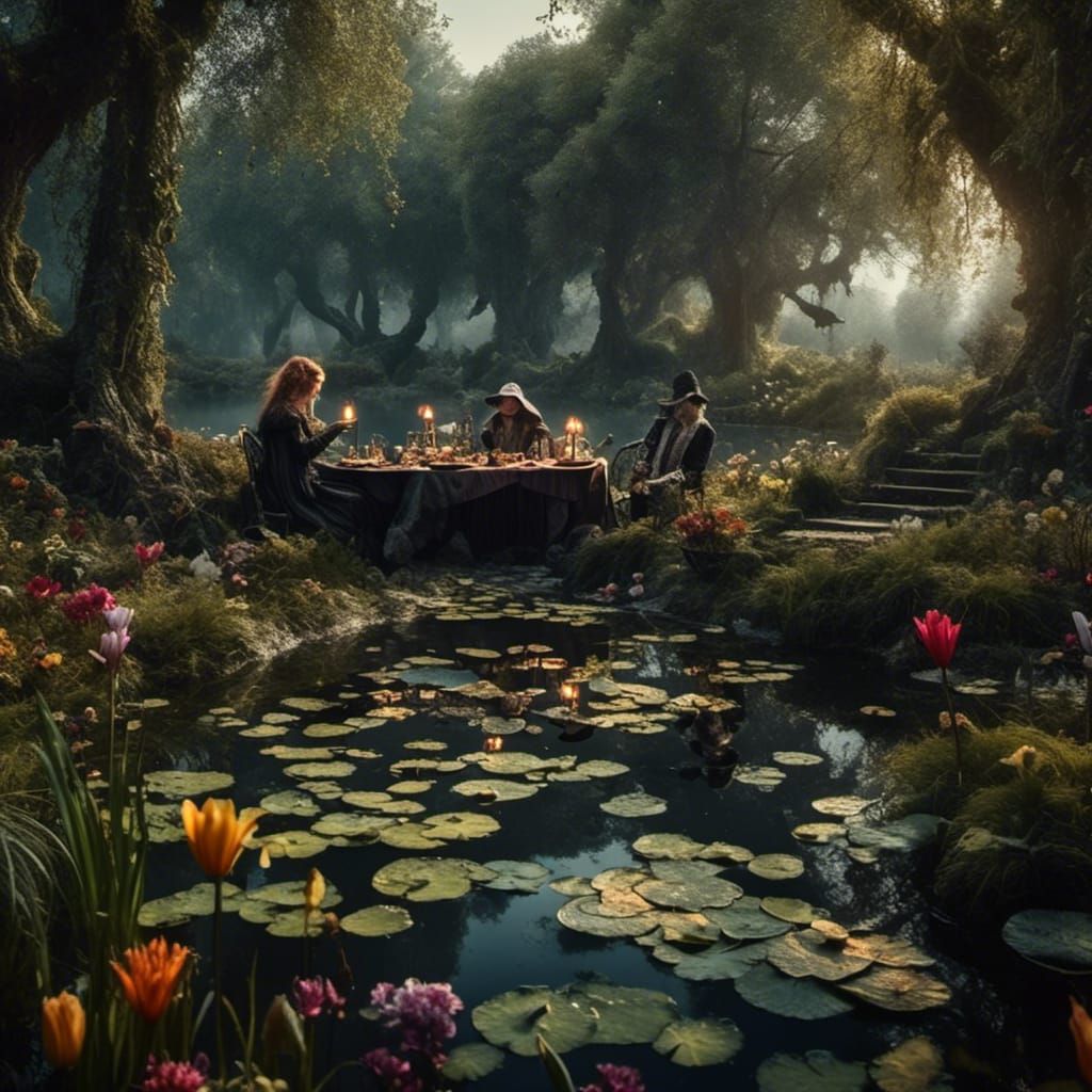 Gothic Witch Picnic by the Pond