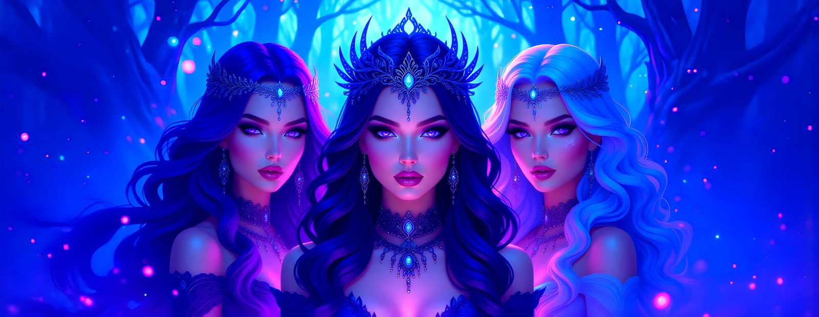 Mystical Sorceresses in Glowing Forest