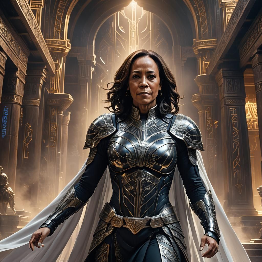 Kamala Harris as Warrior Queen in Mystical Temple