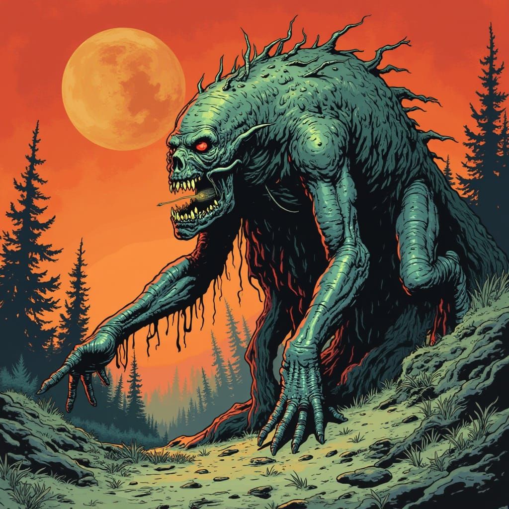 Grotesque Horror Illustration in Vintage Comic Style