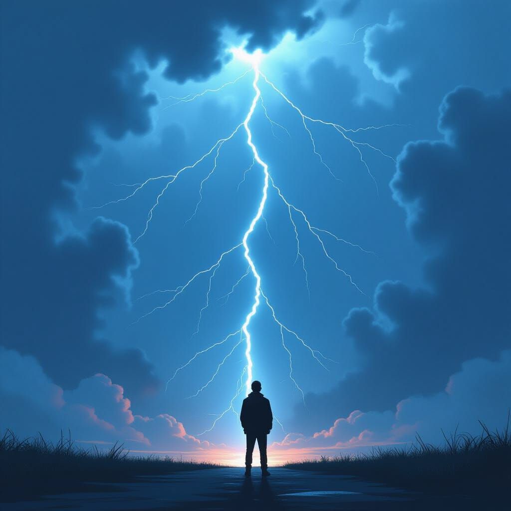 Dramatic Lightning Strikes a Lonely Figure