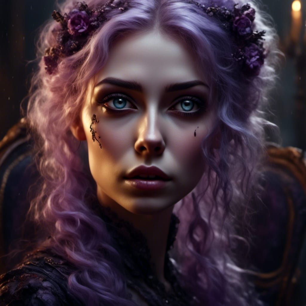 Gothic Vampire Woman Portrait in Oil Painting Style