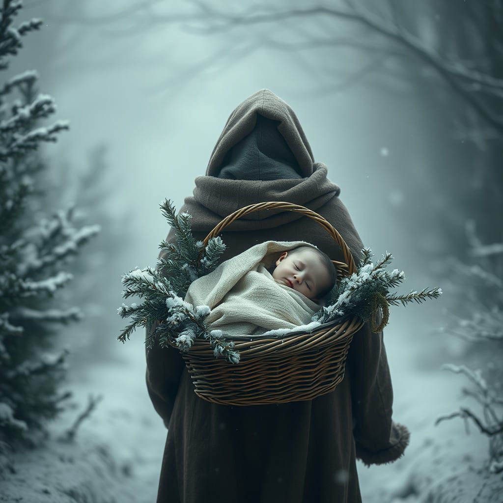 A Mother's Gentle Winter Journey Through Eerie Fog