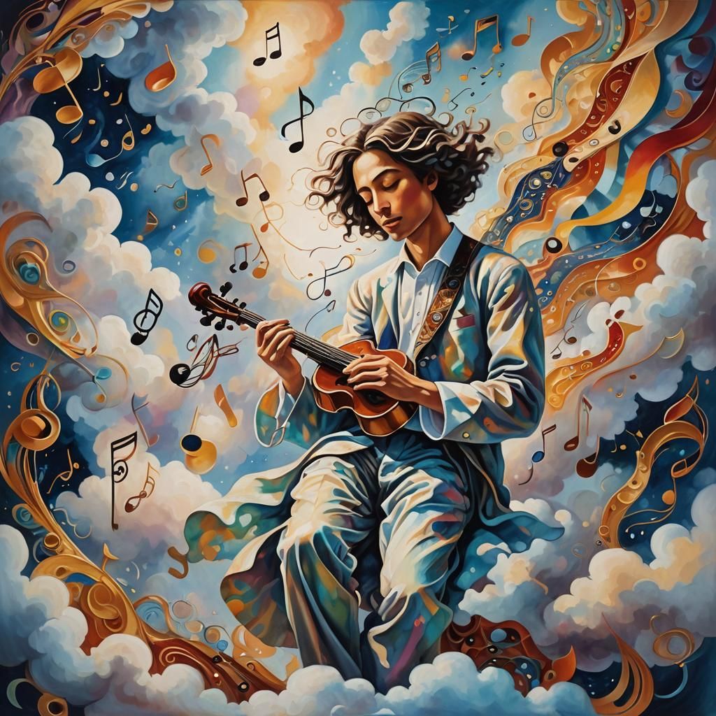 Surreal Musician Emerges in Dreamlike Oil Painting