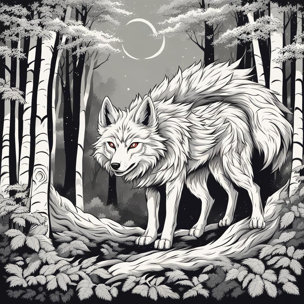 Nine-Tailed Wolf in Forest