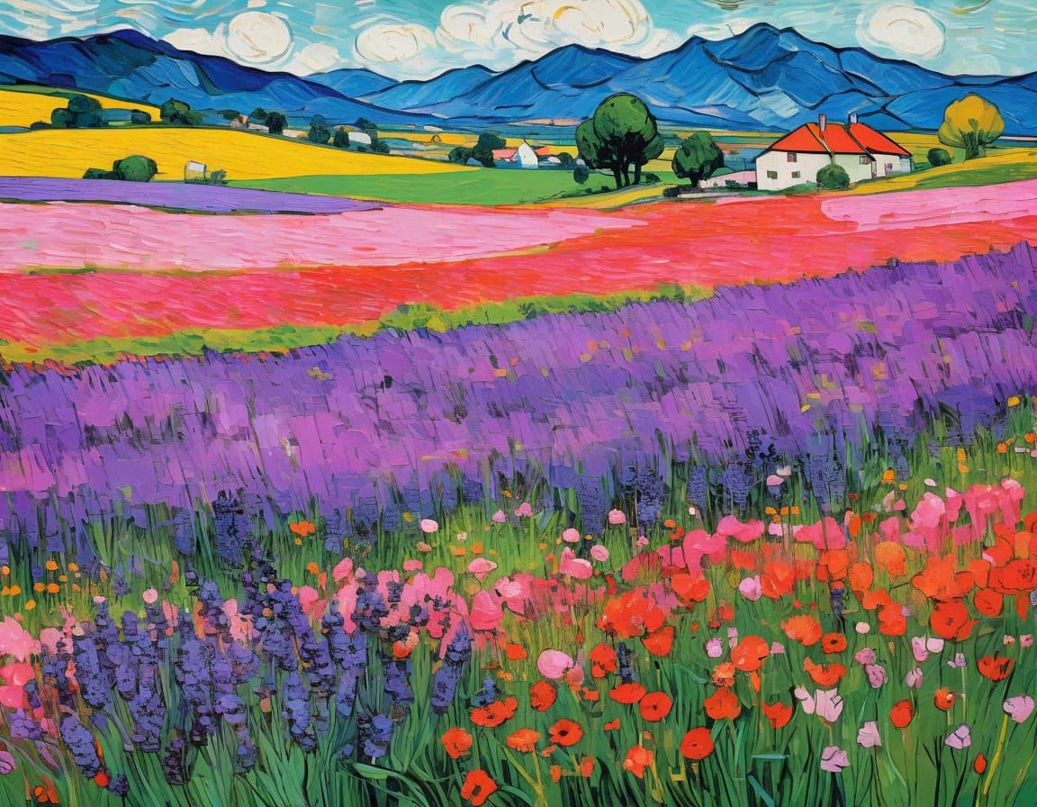 Vibrant Grunge Pop Art Spring Landscape