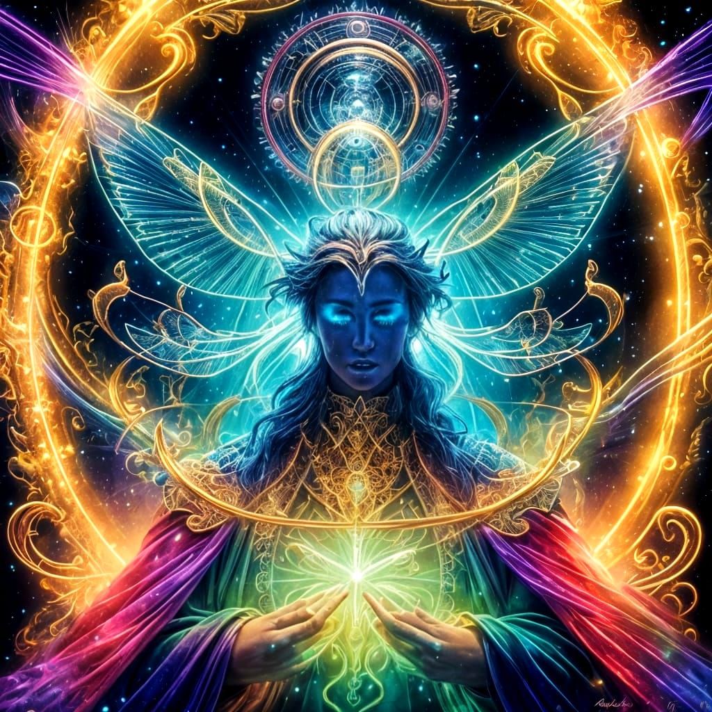 Bioluminescent Magic Artist in Rainbow Glow