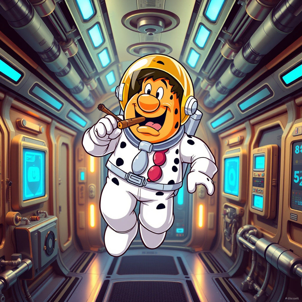Fred Flintstone in Retro-Futuristic Space Station