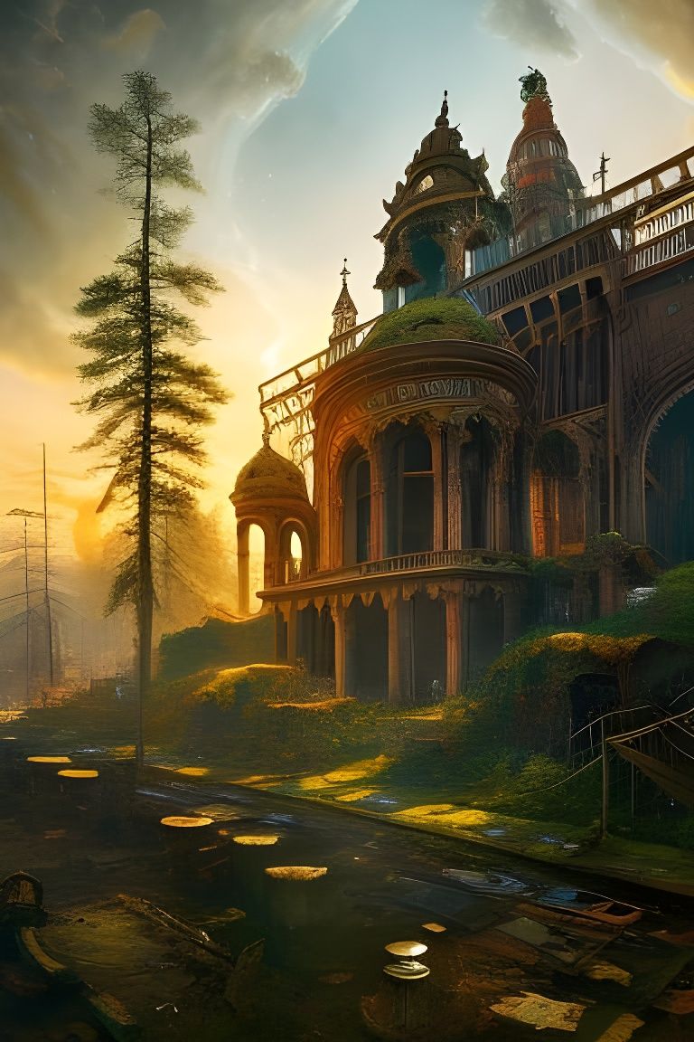 Surreal Slums on Cliff in Detailed Surrealist Style