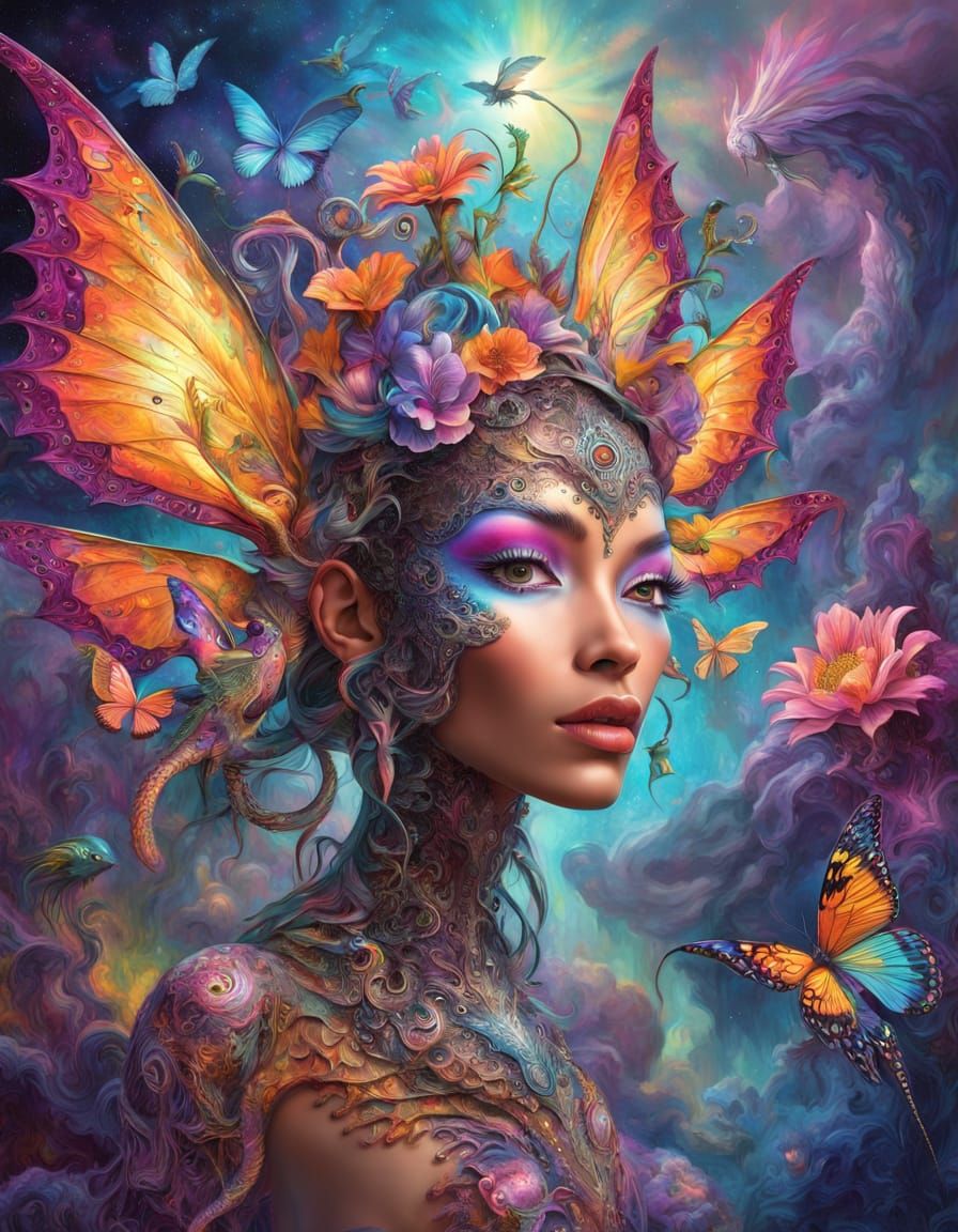 surreal splash art. watercolor drawing. head to feet portrai...