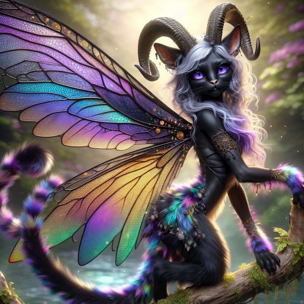 female anthropomorphic black cat fairy 2