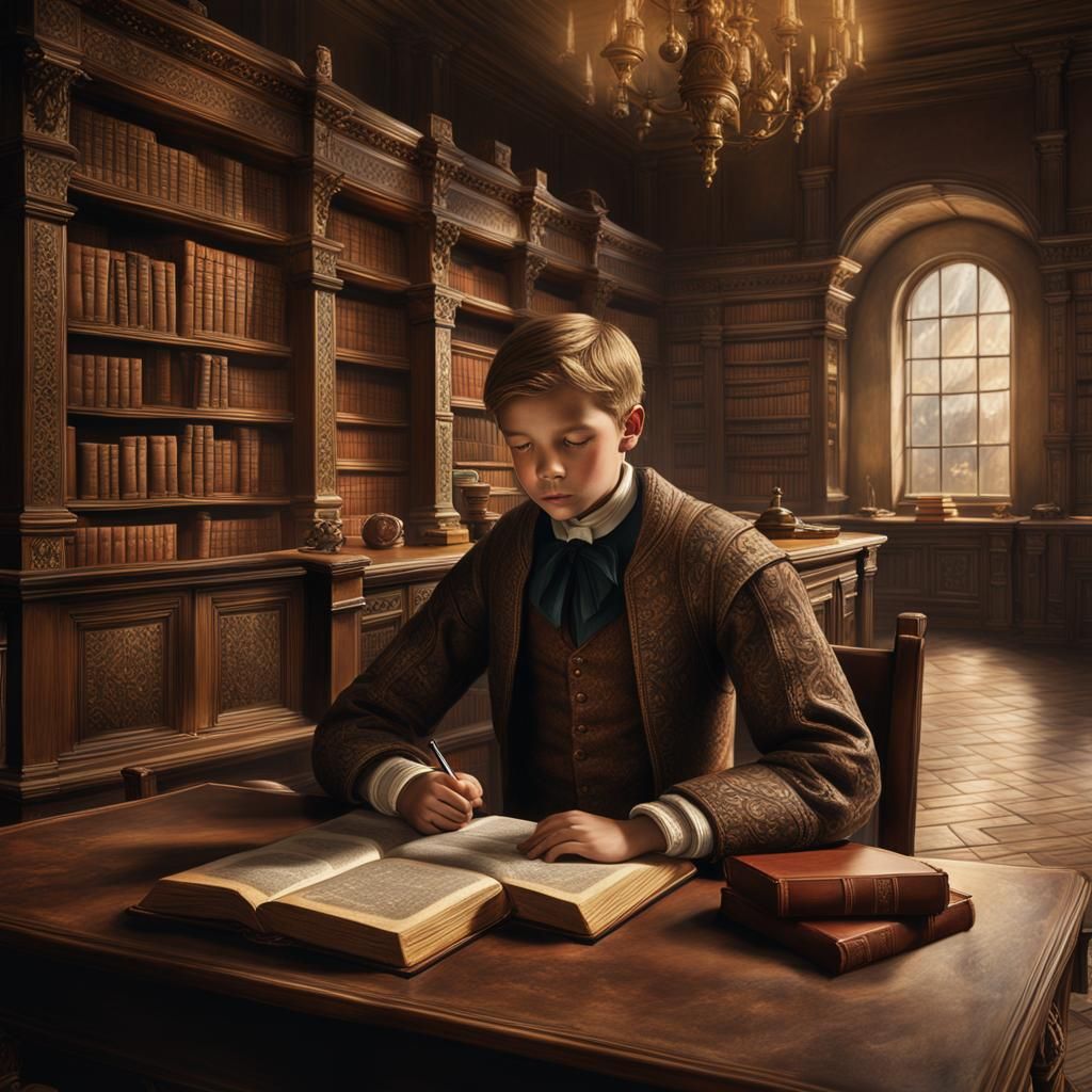 Boy Reading in Library: Dutch Golden Age Painting