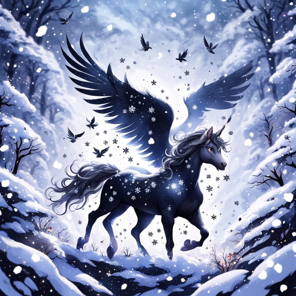 Black Alicorns in Winter Wonderland