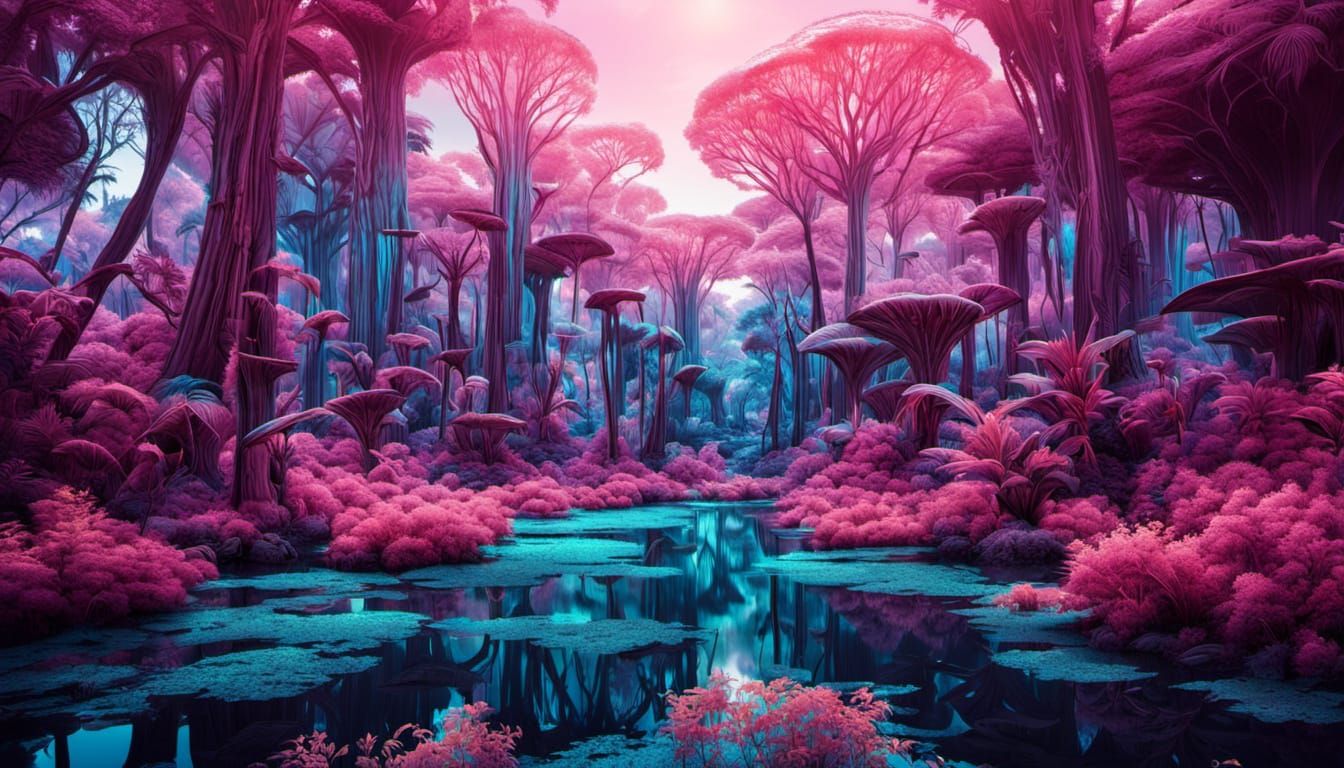 Luxurious Futuristic Jungle in Warm Golden Light