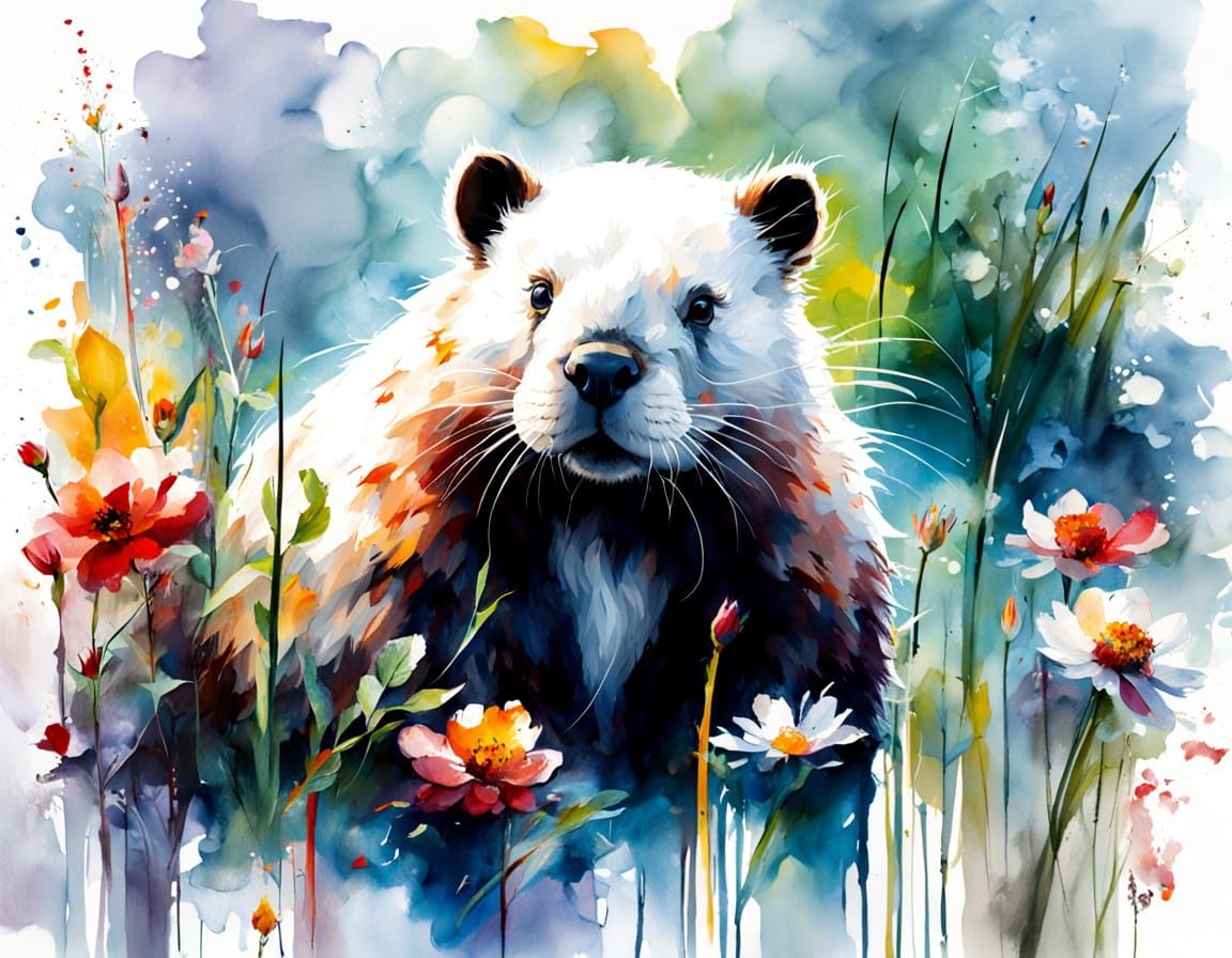 Whimsical Beaver in a Sunlit River Garden