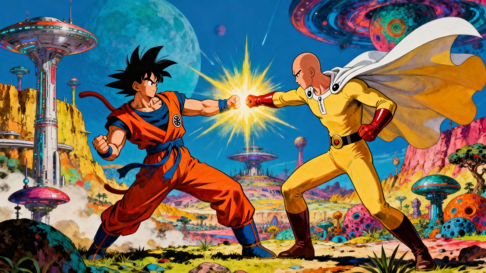 Goku Vs One Punch Man Moebius Style Battle