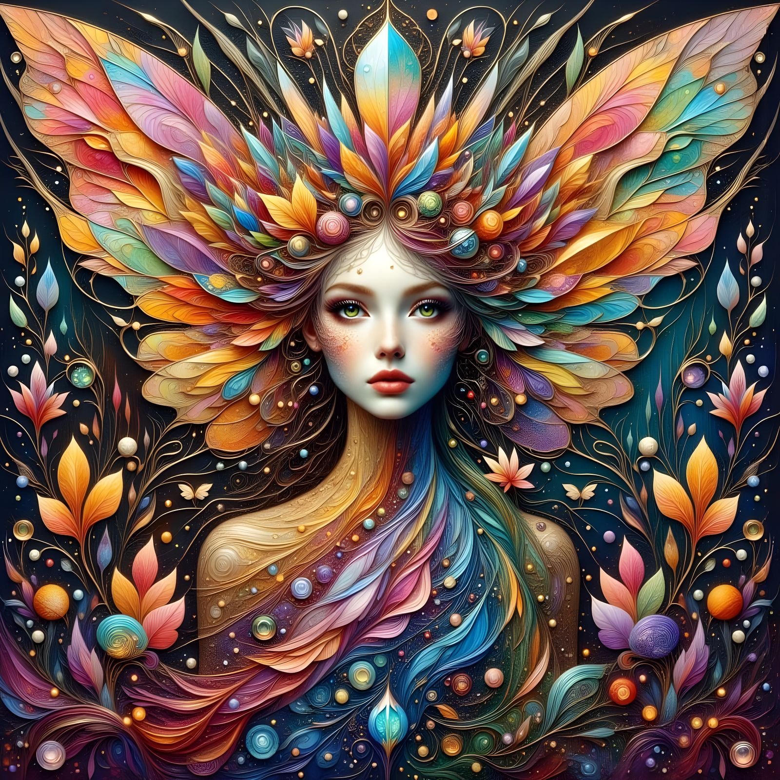 Prismatic Fairy in Layered Collage Art Style