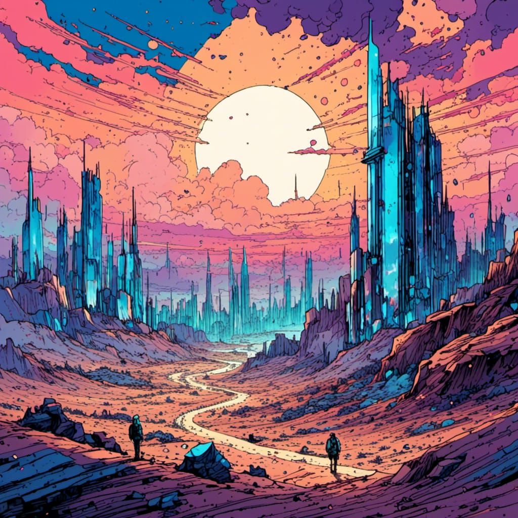 Thunderstorm City in Desert Wasteland, Conceptual Watercolor