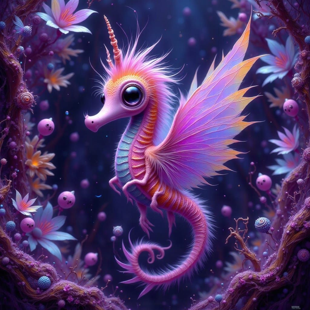 Glowing Seahorse in Crystal Cave: Futuristic Fairy Punk