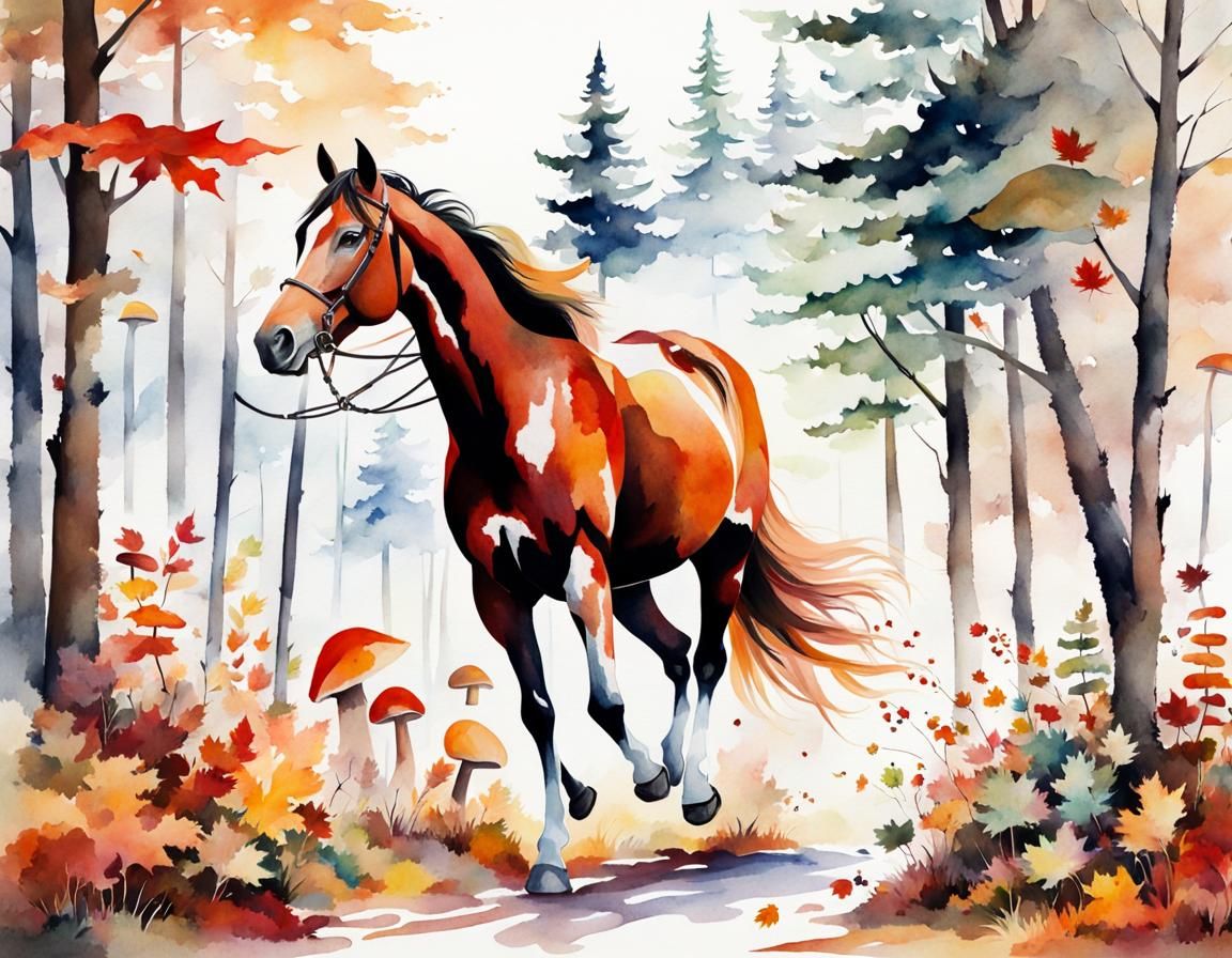 Autumnal Centaur in Watercolor Forest