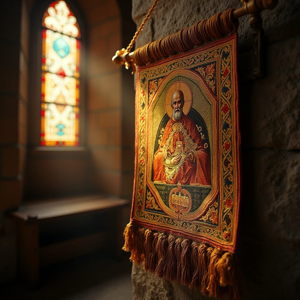 Golden Orthodox Church Tapestry in Soft Light