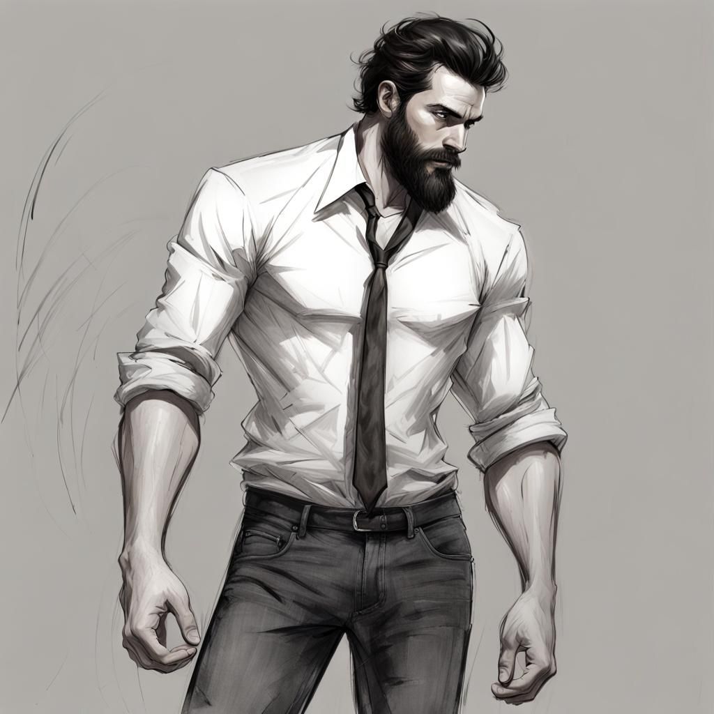 Handsome Man with Stern Expression as Splash Art