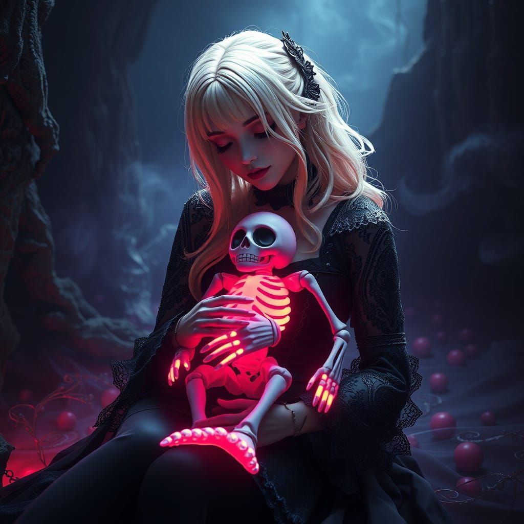 Gothic Fantasy Concept Art: Blonde Woman with Glow-in-the-Da...