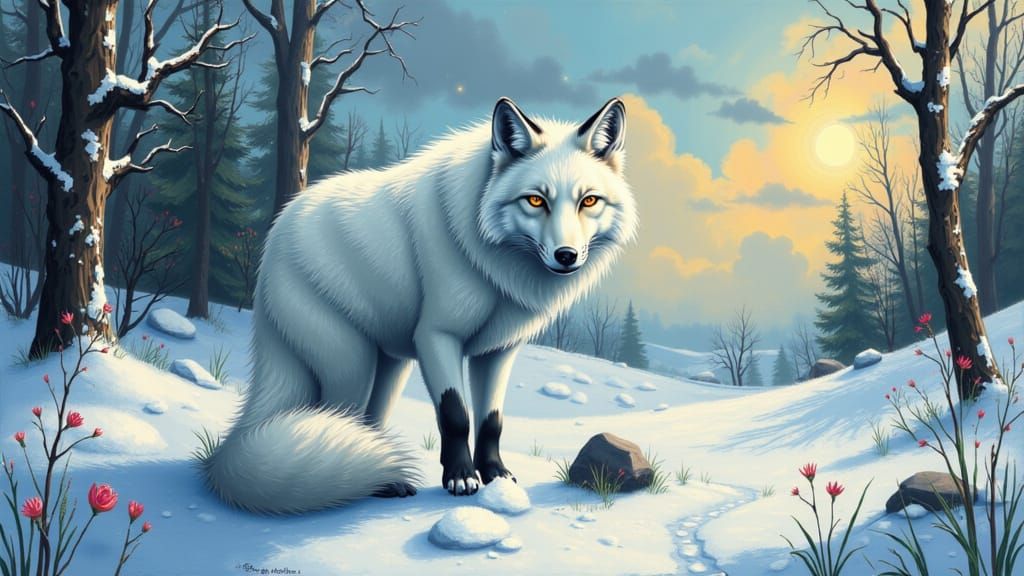 Hyperrealistic Snow Fox Oil Painting