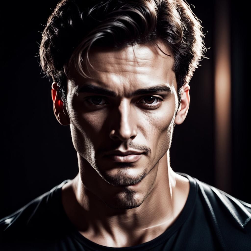 Moody Portrait of a Handsome Man in Film Noire Style