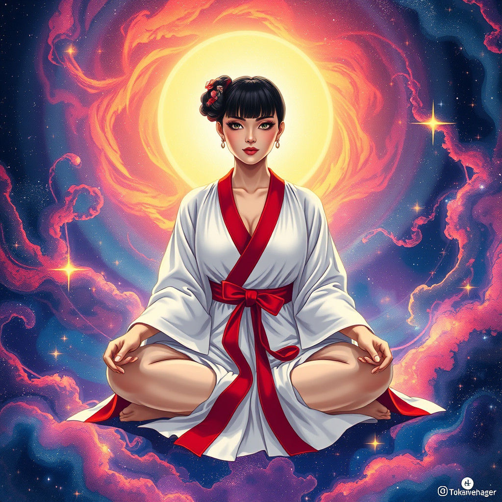 Bettie Page as Zen Master in Astral Cosmos