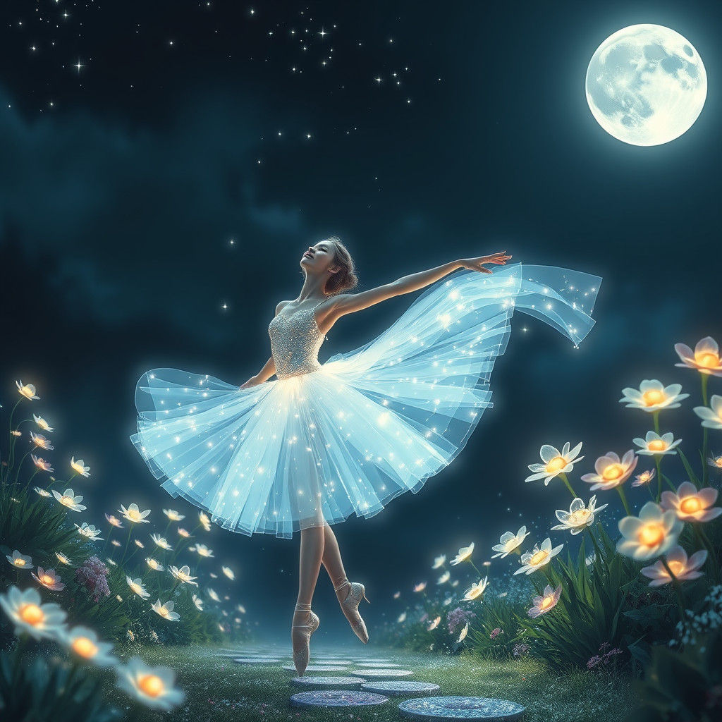 Luminous Ballerina Dances in a Glowing Garden