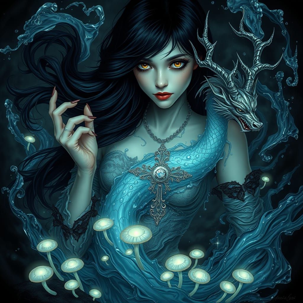 Water Goddess in Dark Fantasy Aesthetic