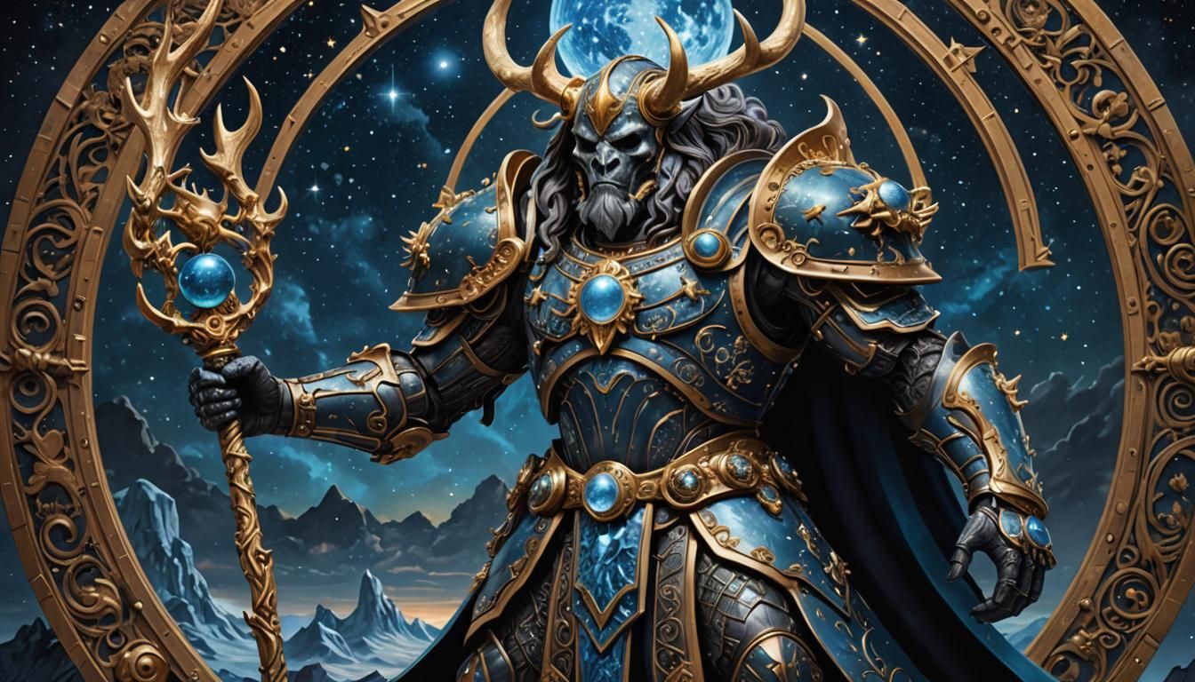 Mythical Portrait of Pluto in Celestial Armor