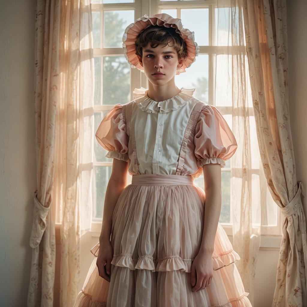 Humiliated Boy Crossdressed in Tulle Dress: Fine Art Photo
