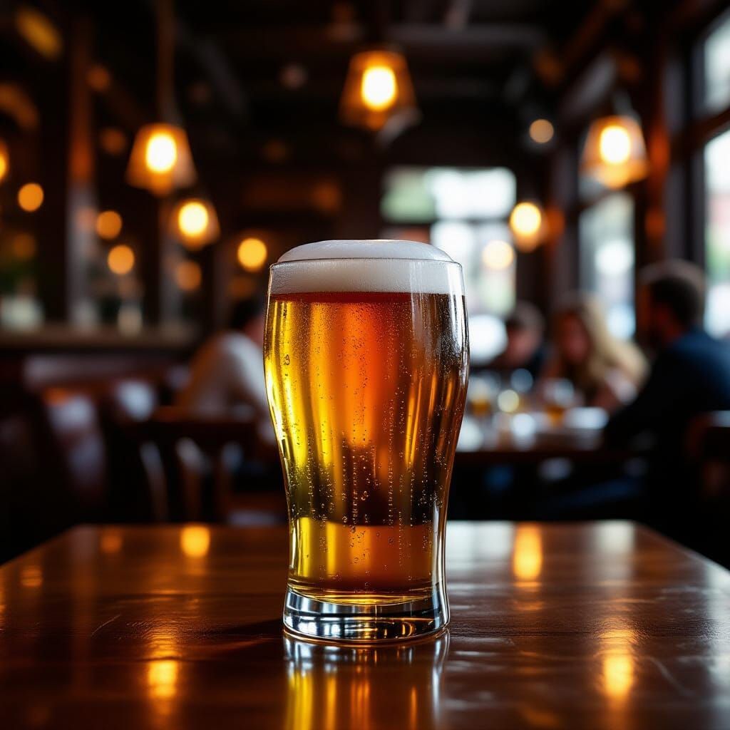 Golden Lager Pint in Cozy Upscale Restaurant