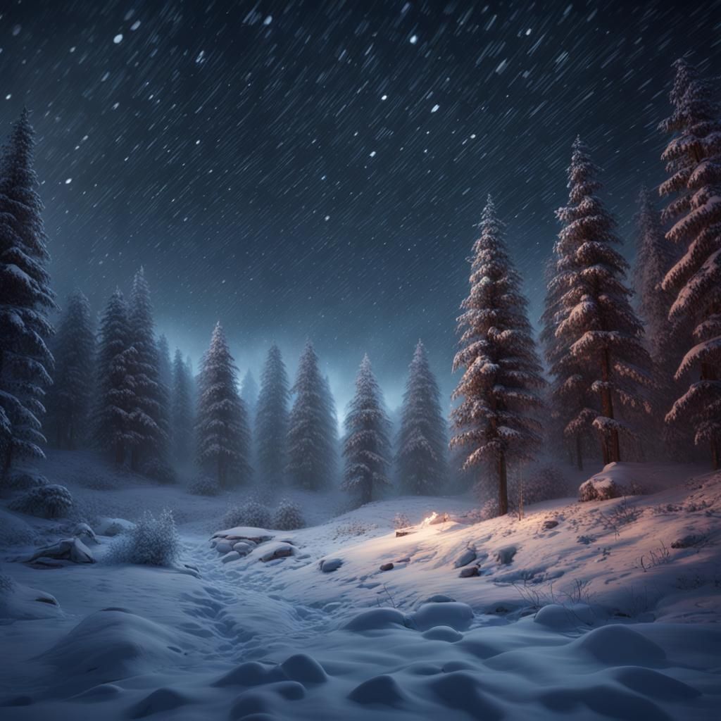Winter Night in Nordic Forest: Detailed Matte Painting