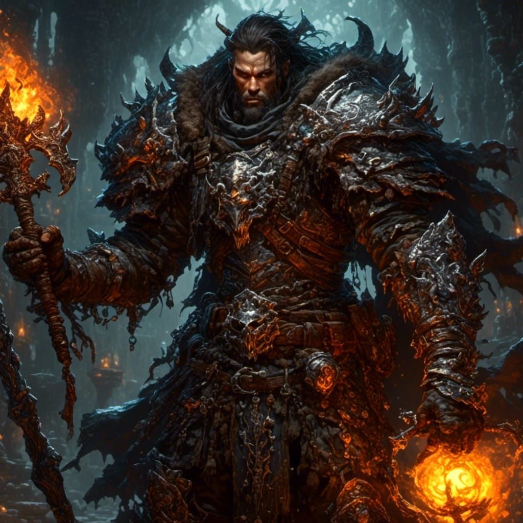 Dhampir Warrior in Dark Plate Armor with Warhammer