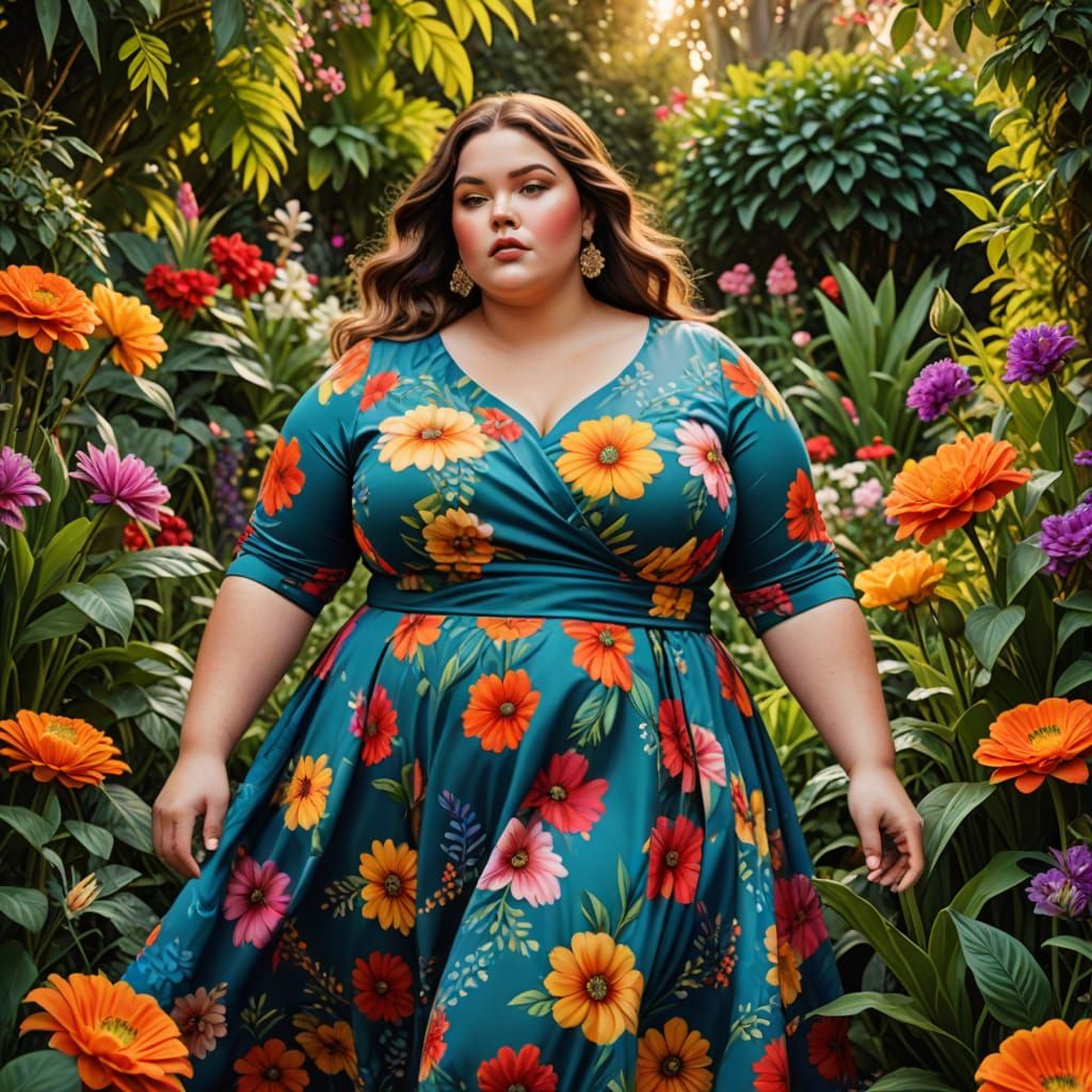 Confident Model Poses in Vibrant Garden Splash Art
