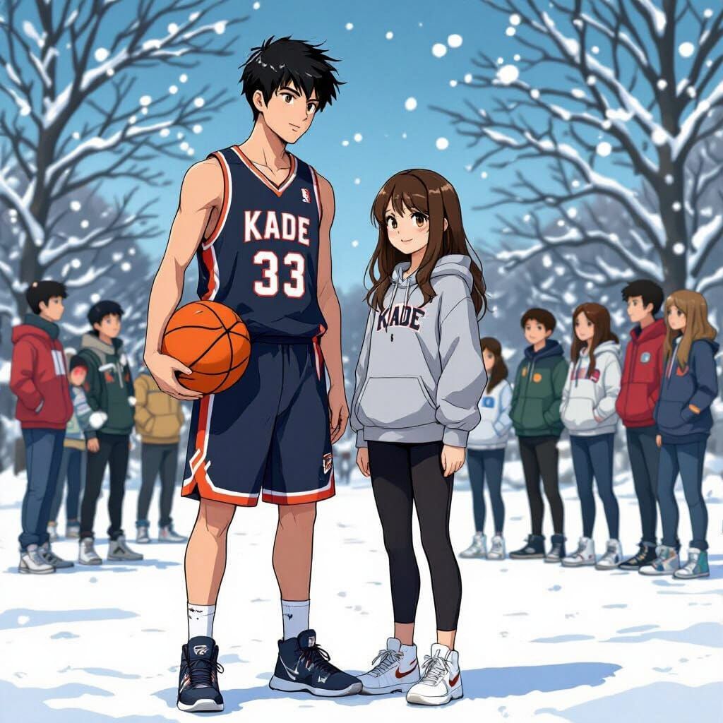 Basketball Player in Winter Scene, Inspired by Murakami
