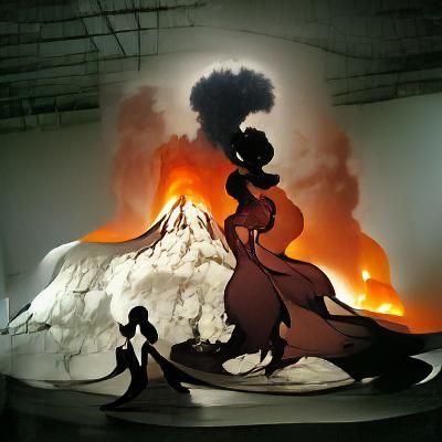Volcano Eruption in Silhouette Art Style
