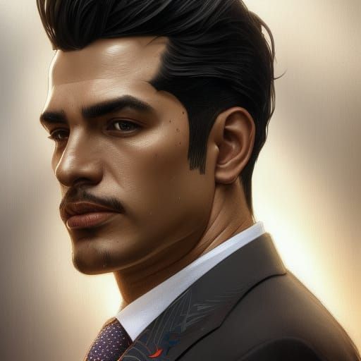 Handsome Mexican Businessman Portrait in Hyperdetailed Style