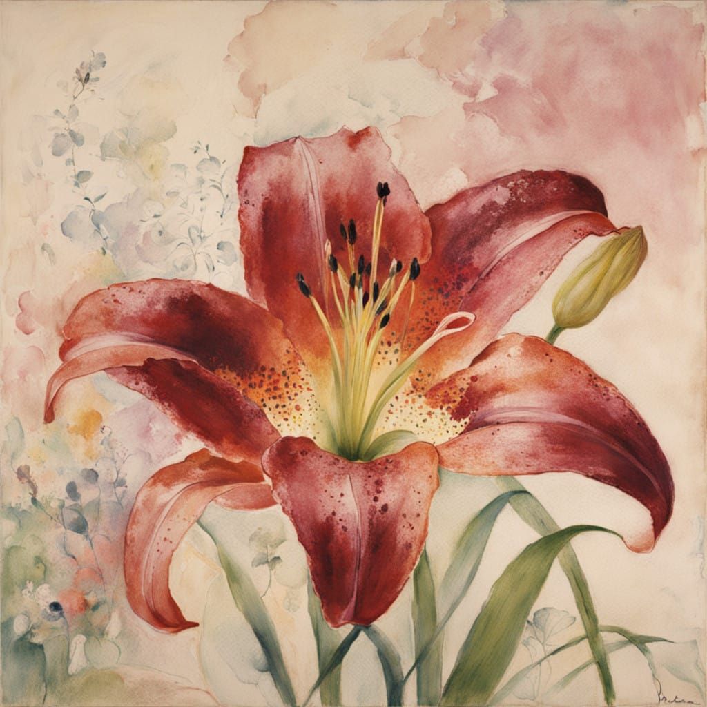Ethereal Stargazer Lily in Monochromatic Watercolor